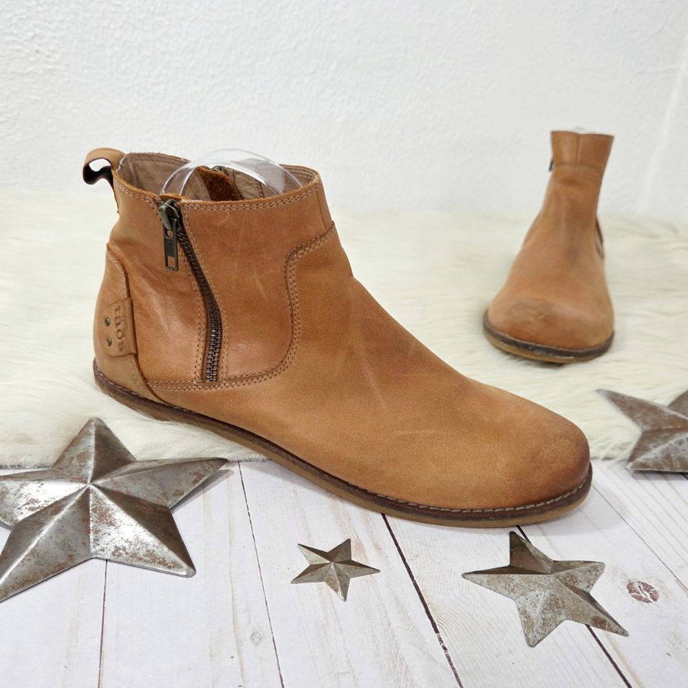 Taos Double Time ankle boots caramel brown leather two zipper women's size 10